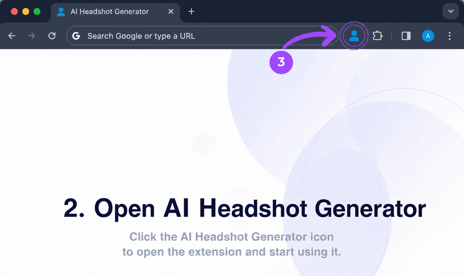 Chrome toolbar with AI Headshot Generator icon highlighted